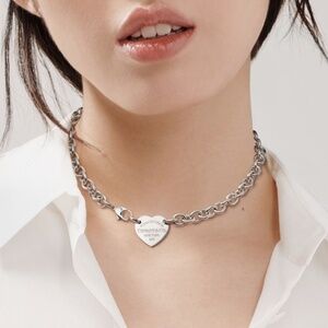 Return to Tiffany Heart Tag Chain Link Choker Necklace Silver